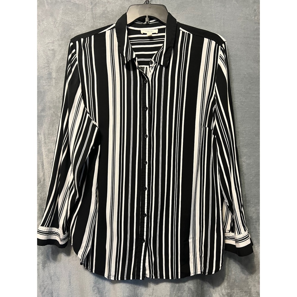 Como Blu Womens 2X Black White Striped Button Front Blouse Top Plus Office